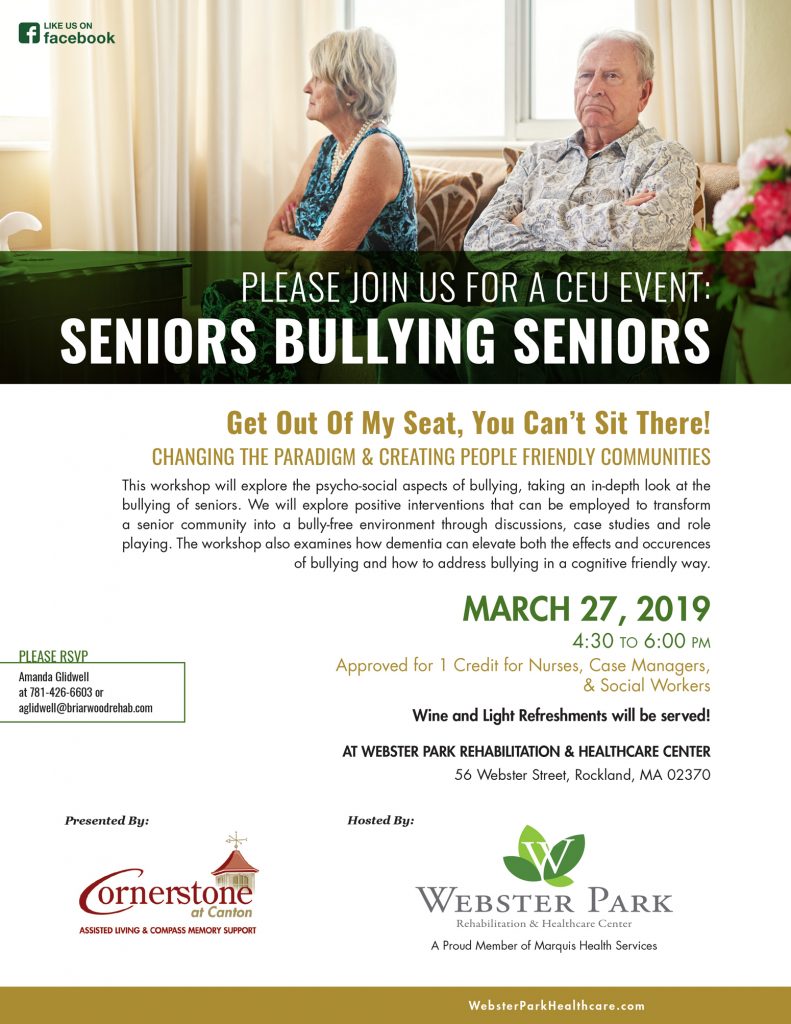 cornerstone living center on Upcoming Event Seniors Bullying Seniors Ceu Event Webster Park Rehabilitation Healthcare Center